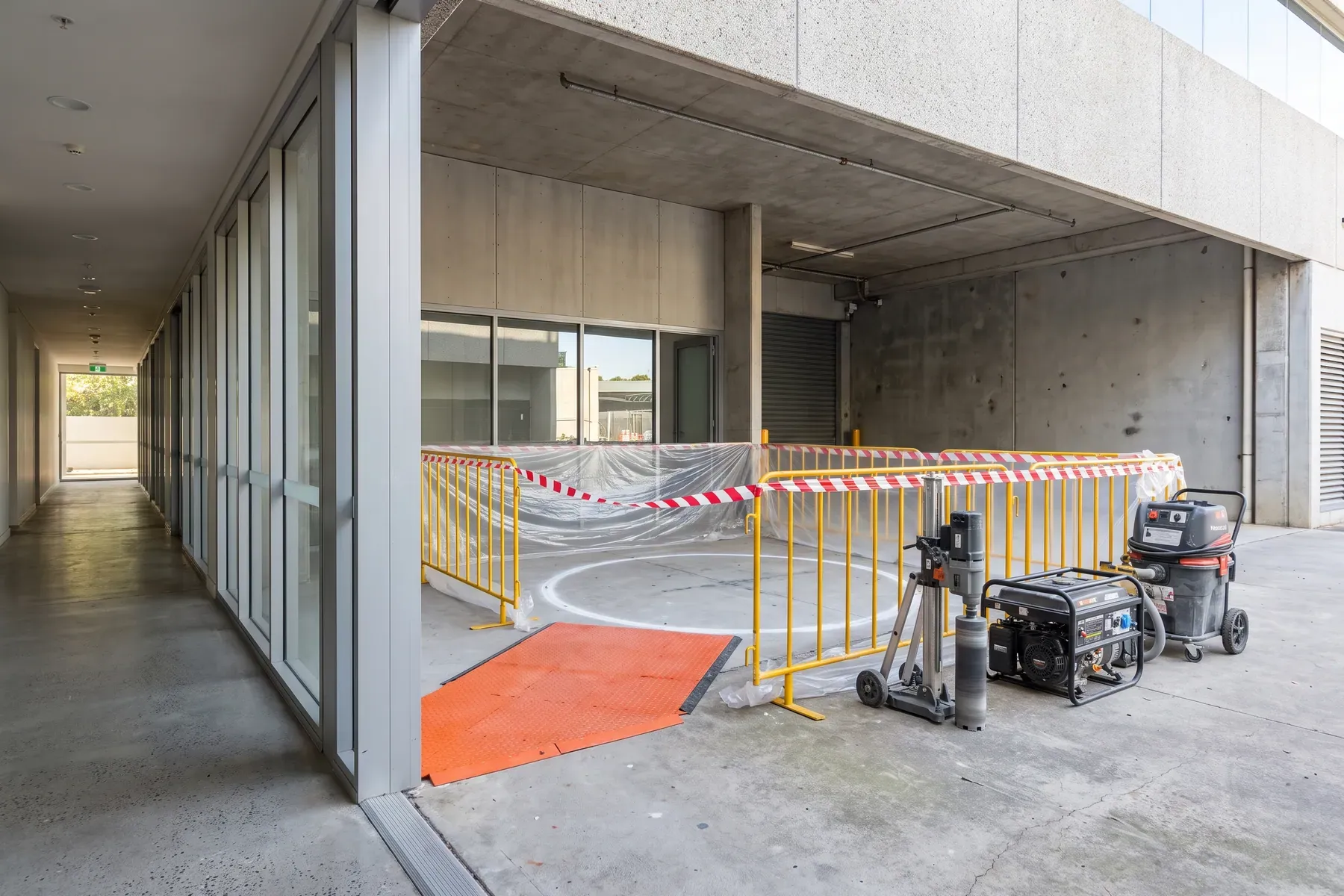 Managed commercial work area prepared for a concrete cut